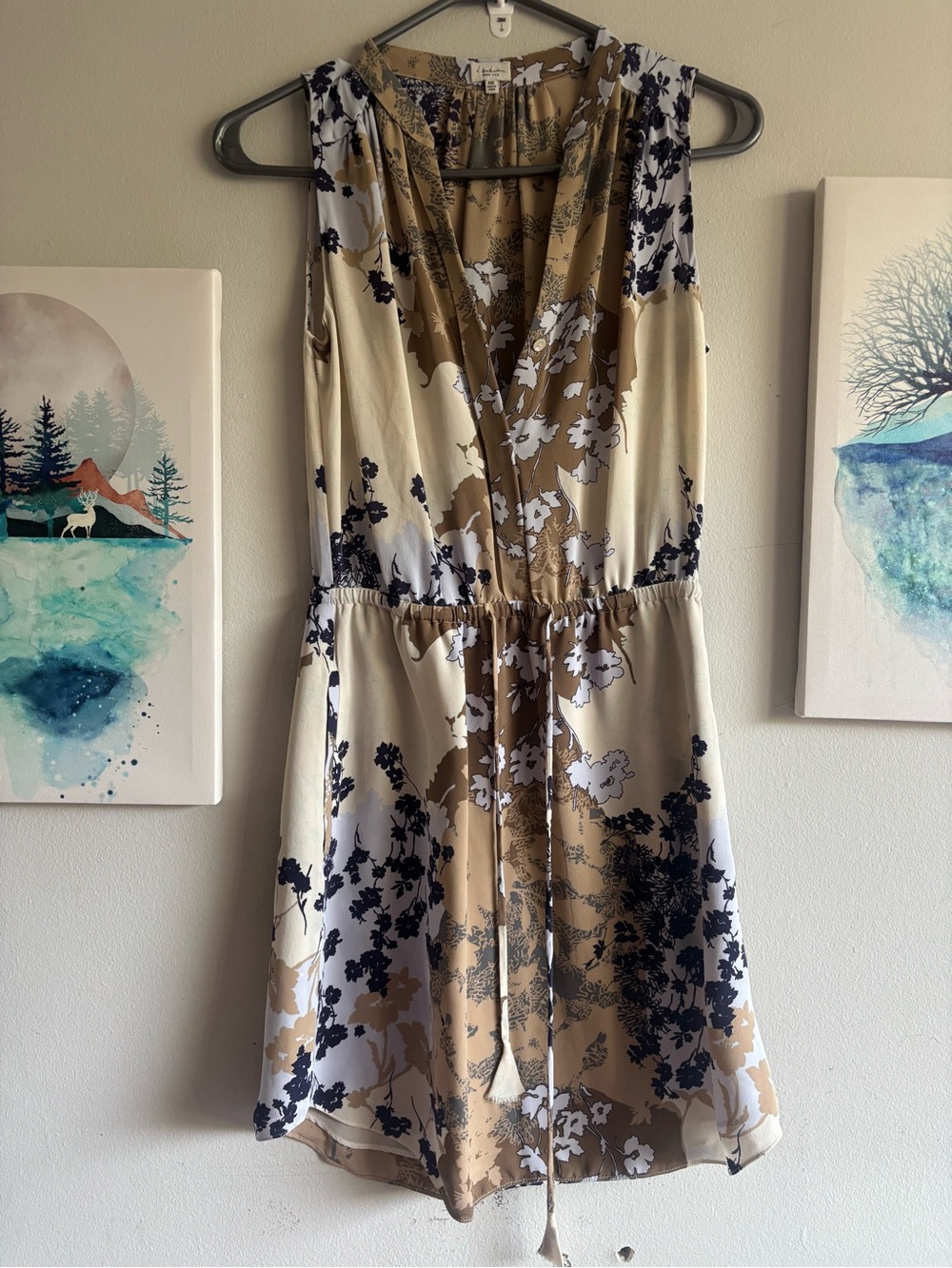 Babaton Benedict 100% Silk Pocketed waist tie Floral Dress XXS